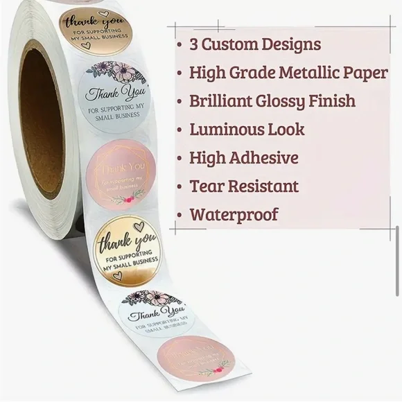 500 Thank You Sticker Roll Small Business Packaging Labels Floral Gold Pink NIP - Picture 5 of 6